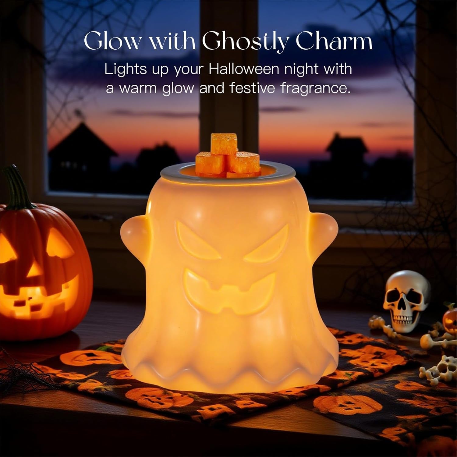 Halloween Wax Melt Warmer: Wax Melter for Scented Candle Cute Ghost Electric Burner with 2 Light Bulbs Home Decor Gift for Women