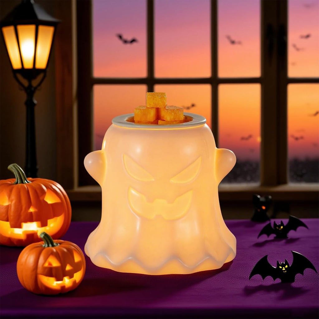 Halloween Wax Melt Warmer: Wax Melter for Scented Candle Cute Ghost Electric Burner with 2 Light Bulbs Home Decor Gift for Women