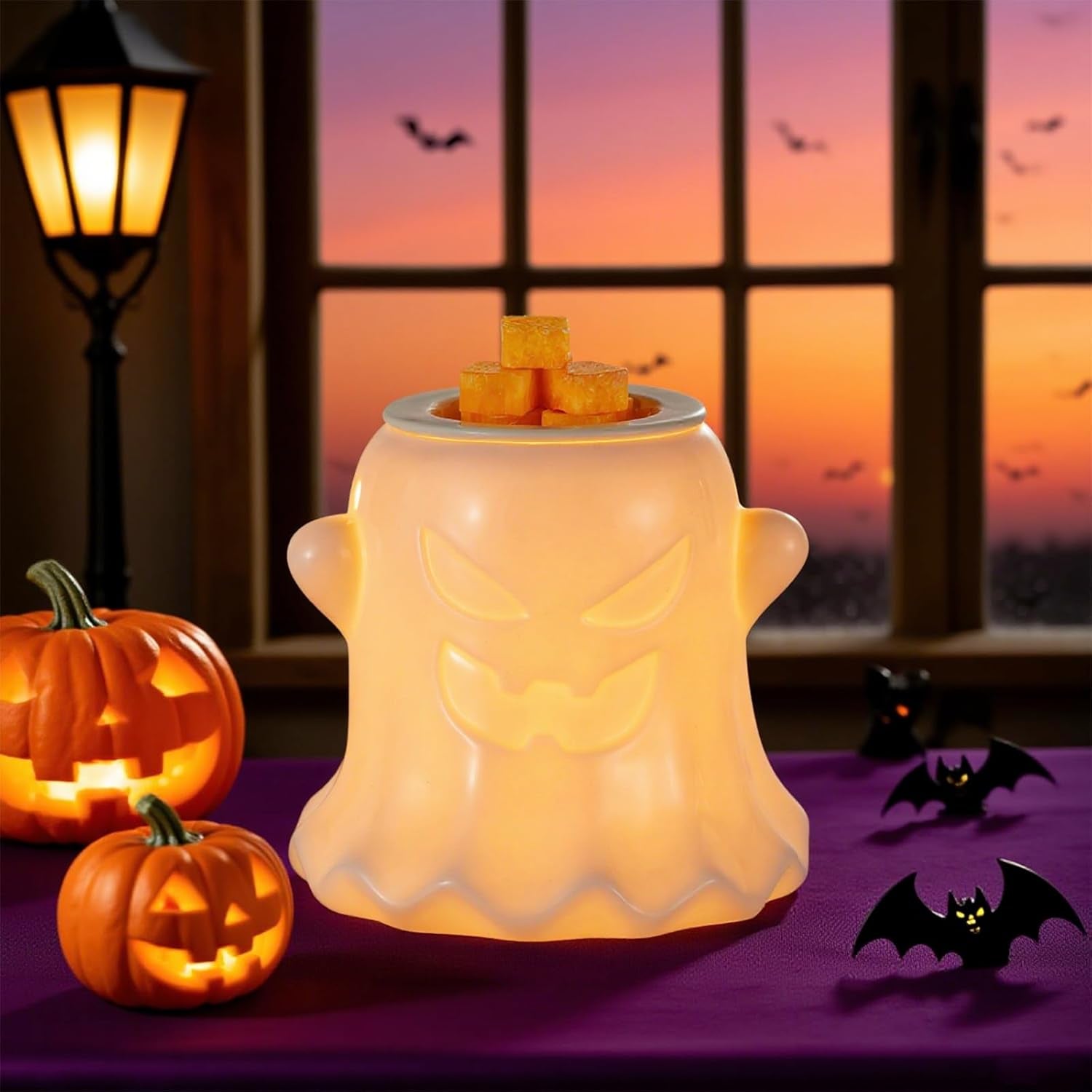 Halloween Wax Melt Warmer: Wax Melter for Scented Candle Cute Ghost Electric Burner with 2 Light Bulbs Home Decor Gift for Women
