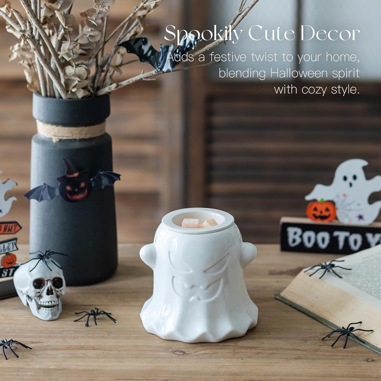 Halloween Wax Melt Warmer: Wax Melter for Scented Candle Cute Ghost Electric Burner with 2 Light Bulbs Home Decor Gift for Women