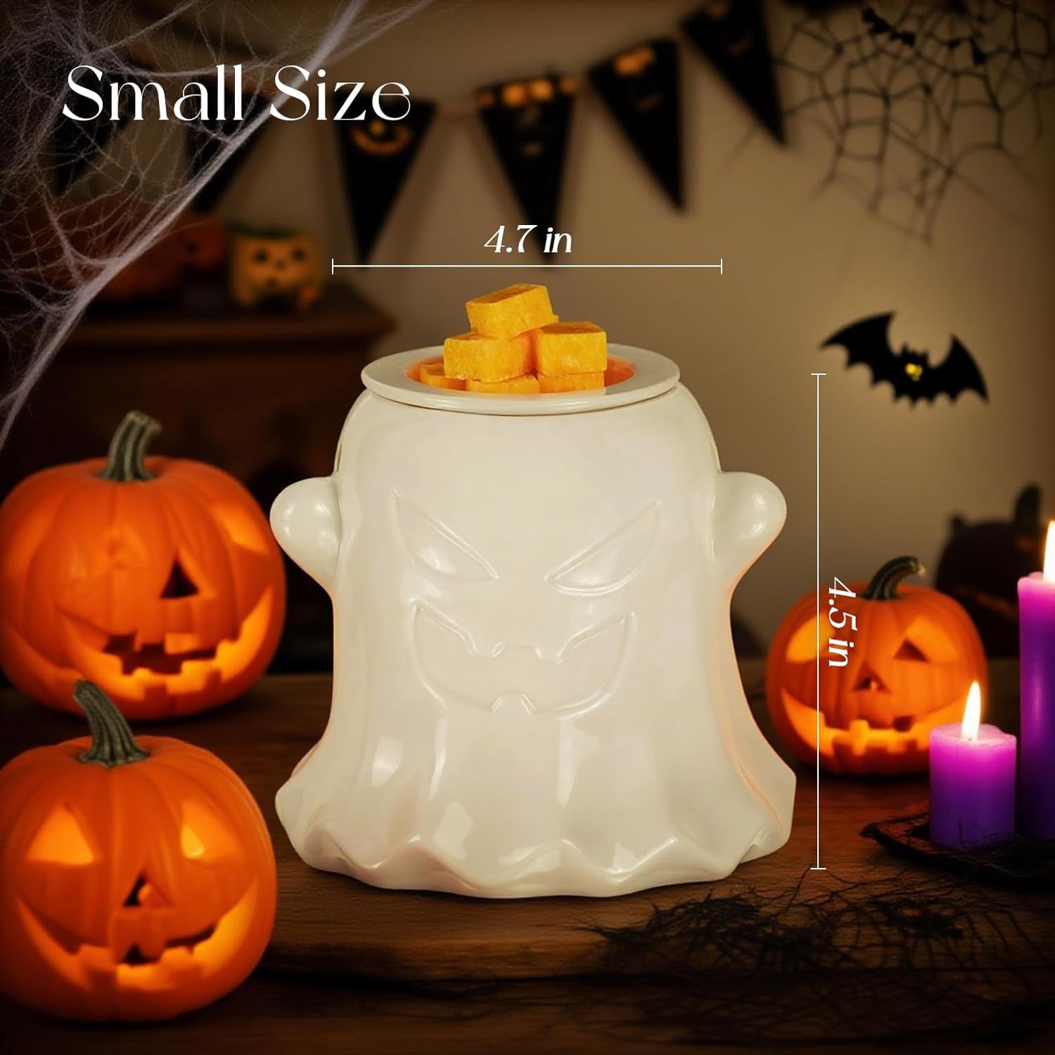 Halloween Wax Melt Warmer: Wax Melter for Scented Candle Cute Ghost Electric Burner with 2 Light Bulbs Home Decor Gift for Women